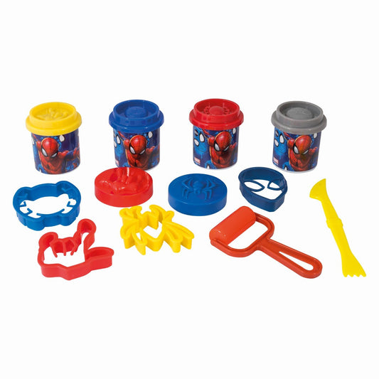 Galetusa cu 4 borcanase de plastilina si accesorii de modelat spiderman, AS - Publisol.ro