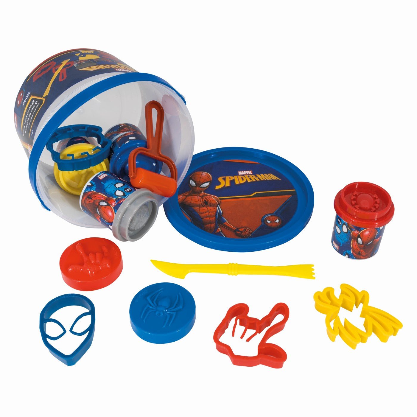 Galetusa cu 4 borcanase de plastilina si accesorii de modelat spiderman, AS - Publisol.ro