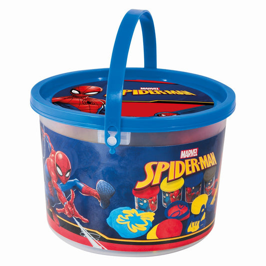 Galetusa cu 4 borcanase de plastilina si accesorii de modelat spiderman, AS - Publisol.ro