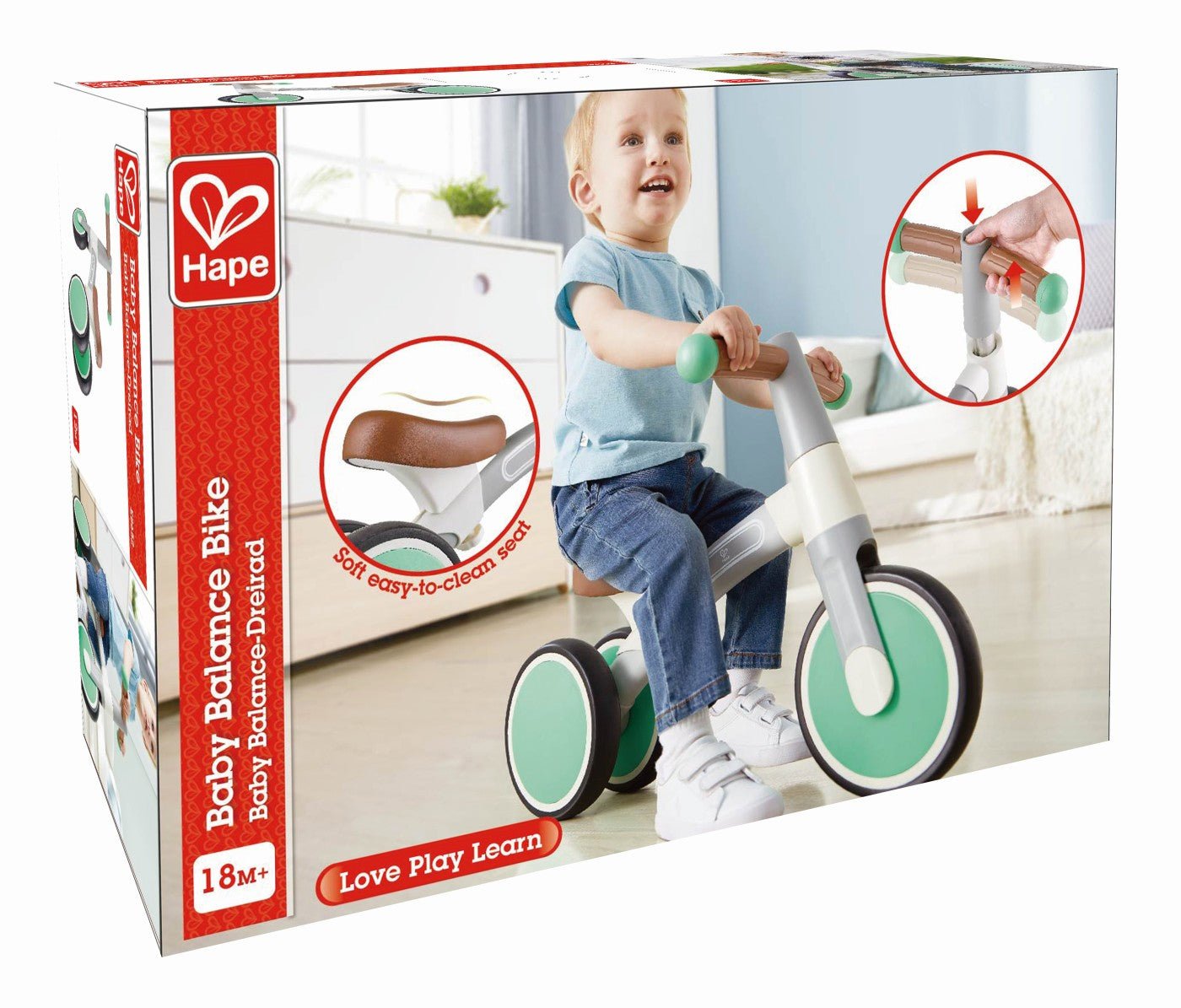 Hape bicicleta de echilibru verde cu 3 roti, Hape - Publisol.ro