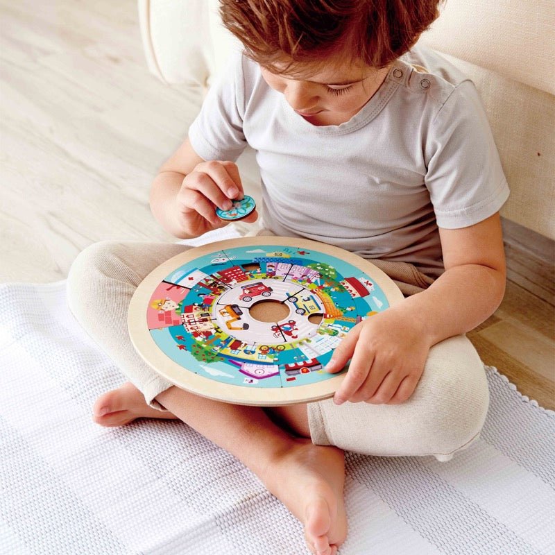 Hape puzzle rotund cu 2 fete, Hape - Publisol.ro