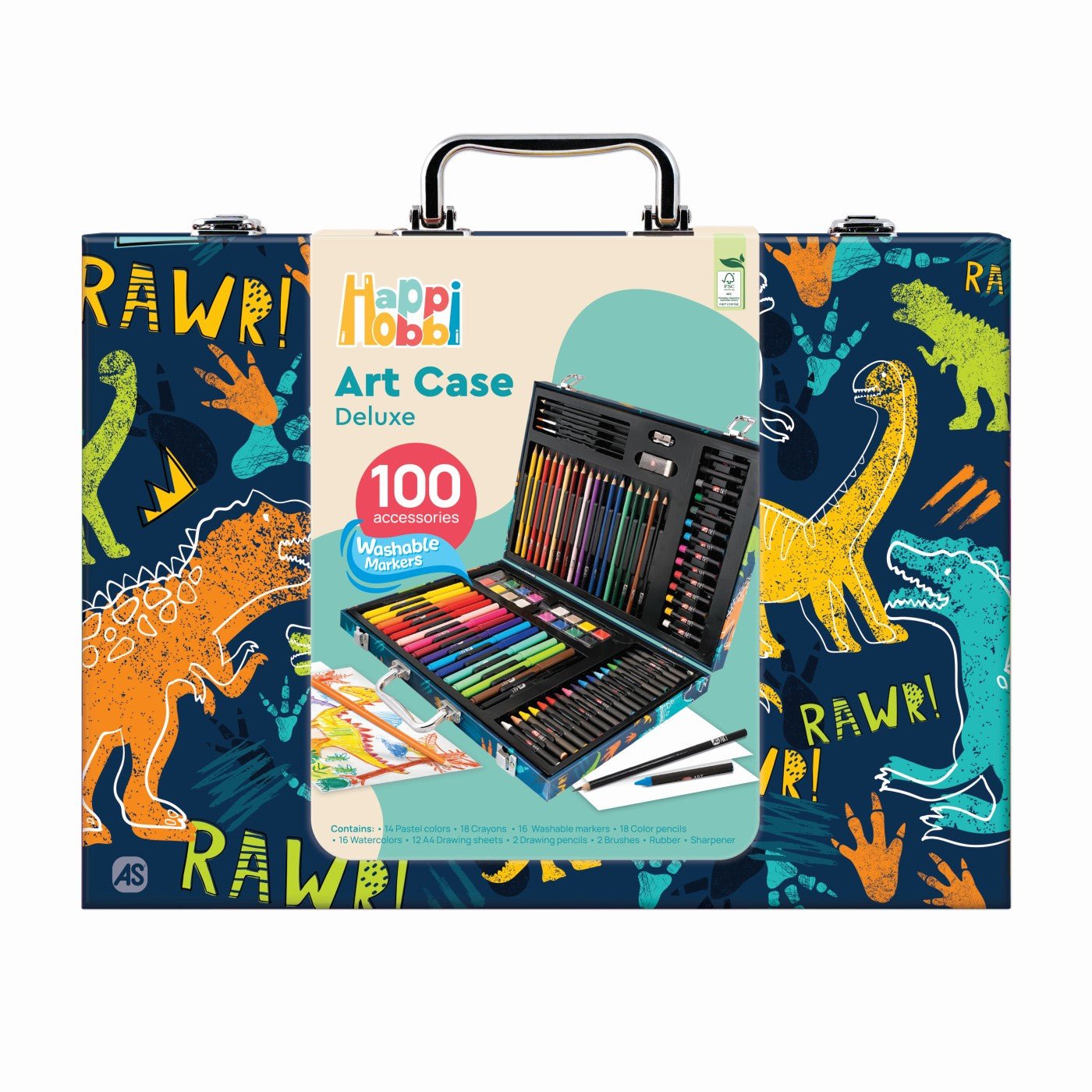Happi hobbi art case set de desen deluxe cu 100 de accesorii dinozaur - Publisol.ro