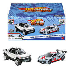 Hot wheels set 2 masinute metalice pull back gmc hummer ev si corvette c8r 1:43, Mattel - Publisol.ro