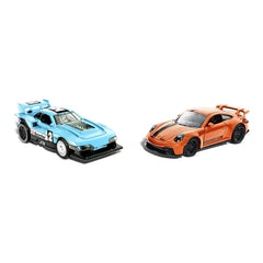 Hot wheels set 2 masinute metalice pull back gt - scorcher si porsche 911 gt3 1:43, Mattel - Publisol.ro