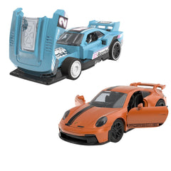 Hot wheels set 2 masinute metalice pull back gt - scorcher si porsche 911 gt3 1:43, Mattel - Publisol.ro