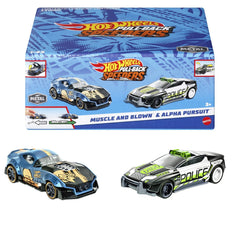 Hot wheels set 2 masinute metalice pull back muscle and blown si alpha pursuit 1:43, Mattel - Publisol.ro