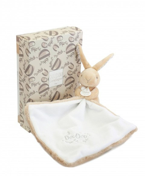 Iepuras Doudou   cu paturica bej, 10 cm - Doudou et Compagnie