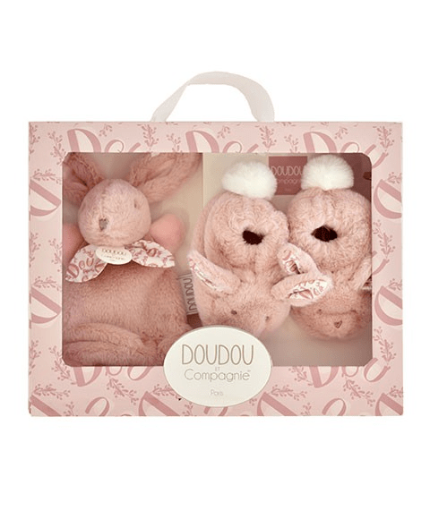 Iepuras Doudou - Set Botosei si Jucarie de Plus, Roz - Doudou et Compagnie - Publisol.ro