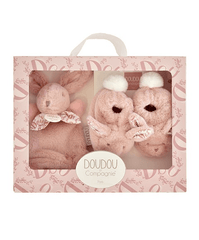Iepuras Doudou - Set Botosei si Jucarie de Plus, Roz - Doudou et Compagnie - Publisol.ro