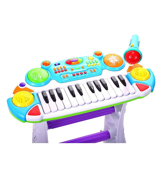 Instrument muzical pianina electronica malplay cu scaun si microfon 45 cm inaltime albastru, AS - Publisol.ro