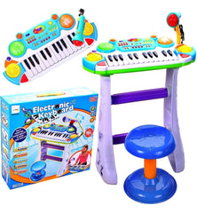 Instrument muzical pianina electronica malplay cu scaun si microfon 45 cm inaltime albastru, AS - Publisol.ro