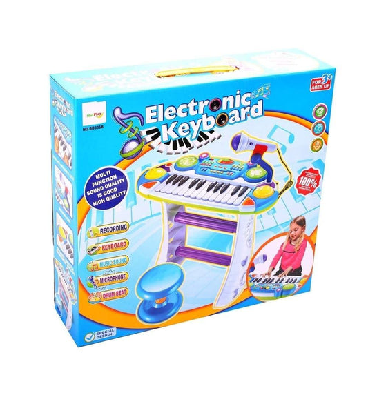 Instrument muzical pianina electronica malplay cu scaun si microfon 45 cm inaltime albastru, AS - Publisol.ro