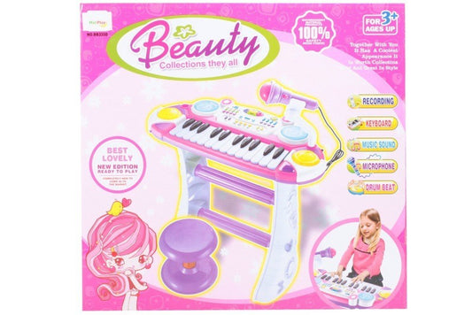 Instrument muzical pianina electronica malplay cu scaun si microfon 45 cm inaltime roz, AS - Publisol.ro