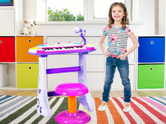 Instrument muzical pianina electronica malplay cu scaun si microfon 45 cm inaltime roz, AS - Publisol.ro