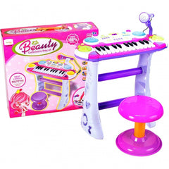 Instrument muzical pianina electronica malplay cu scaun si microfon 45 cm inaltime roz, AS - Publisol.ro