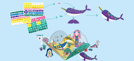 Joc creativ Stick N Play cu scene 3D si stickere repozitionabile - Animale polare si marine - Avenir