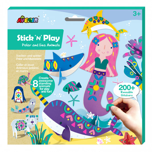 Joc creativ Stick N Play cu scene 3D si stickere repozitionabile - Animale polare si marine - Avenir