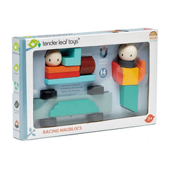 Joc de construit magnetic Racing, din lemn premium - Racing Magblocs - 14 piese - Tender Leaf Toys - Publisol.ro