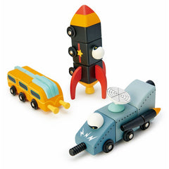 Joc de construit racheta, din lemn premium - Space Race - Tender Leaf Toys - Publisol.ro