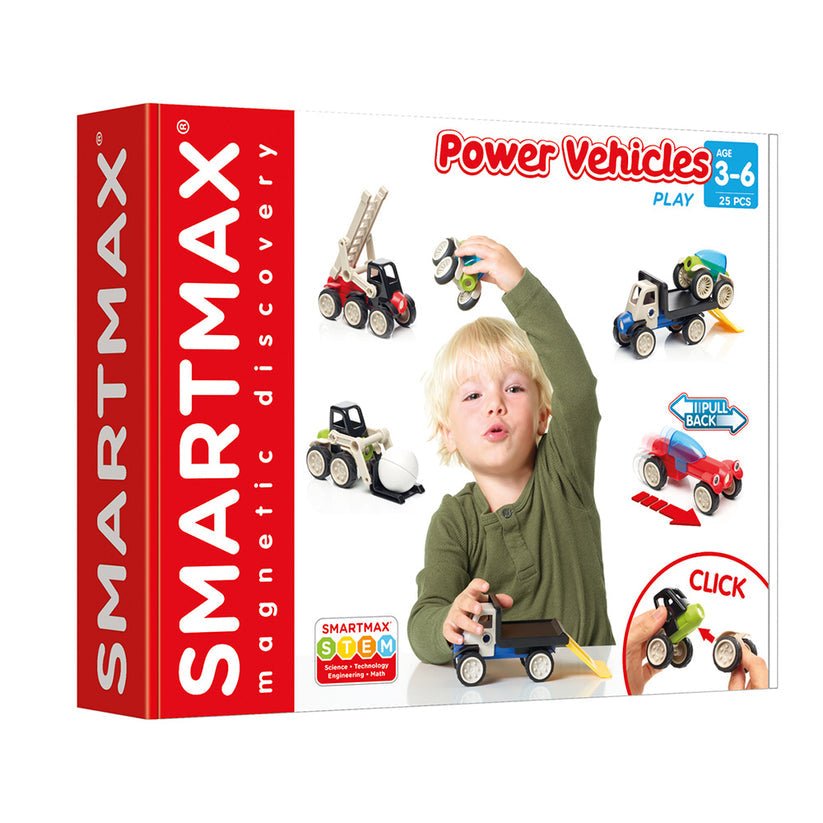 Joc magnetic Smart Max, Power Vehicles, Vehicule cu motor, 25 piese, Smart Games - Publisol.ro