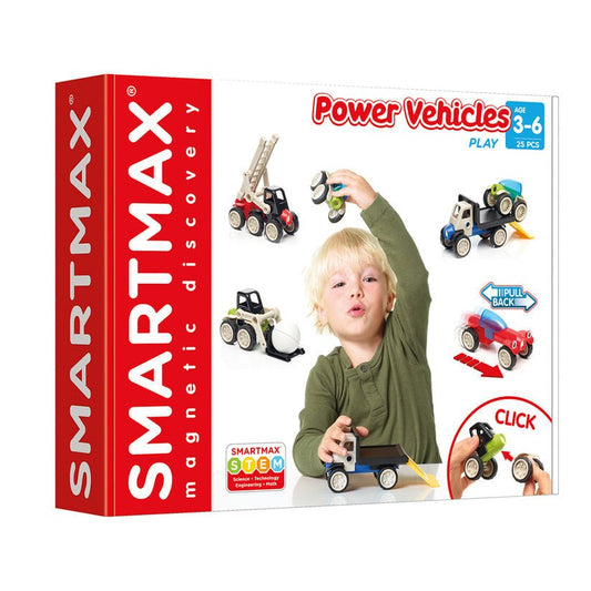 Joc magnetic Smart Max, Power Vehicles, Vehicule cu motor, 25 piese, Smart Games - Publisol.ro