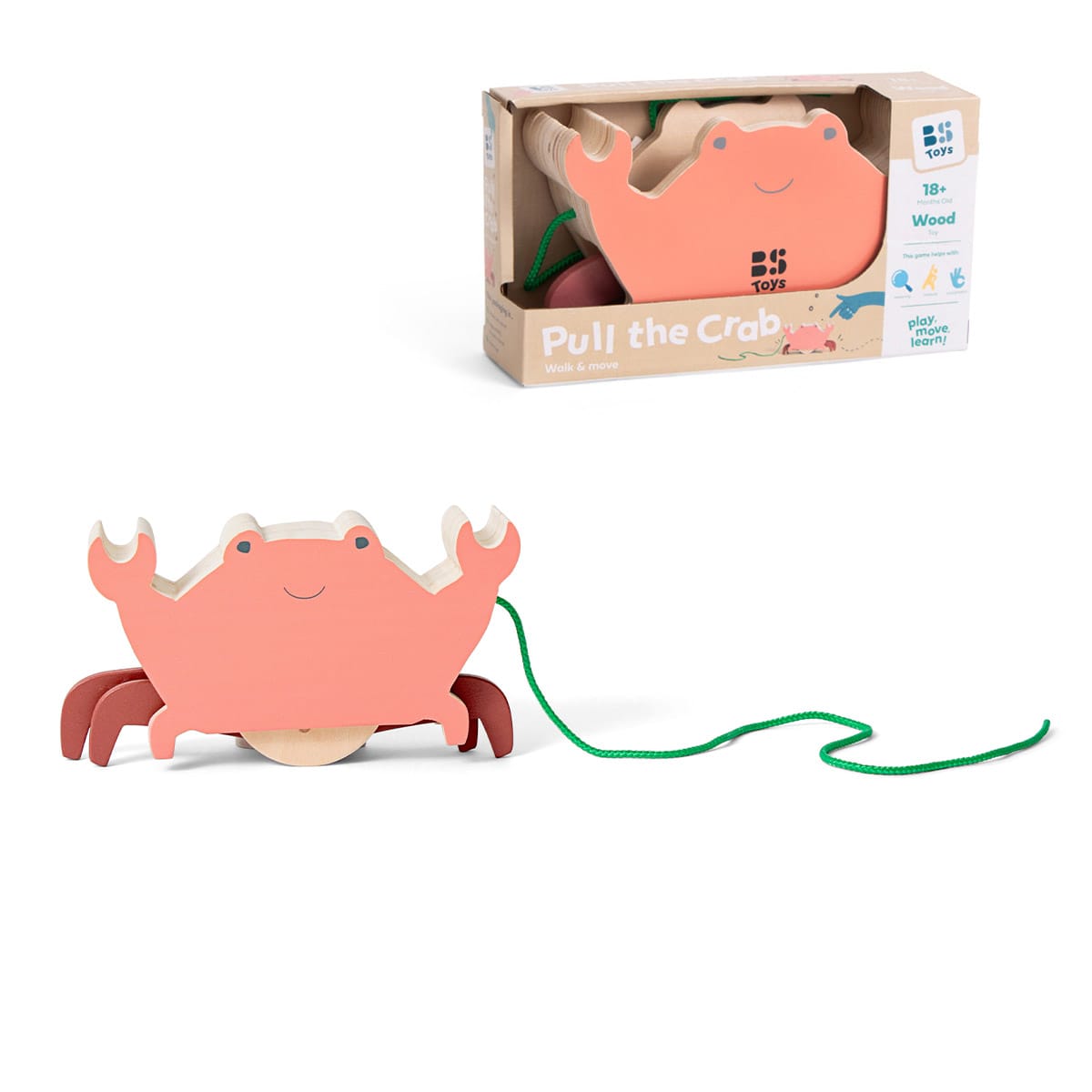 Jucarie de tras din lemn, Crab, BS Toys - Publisol.ro