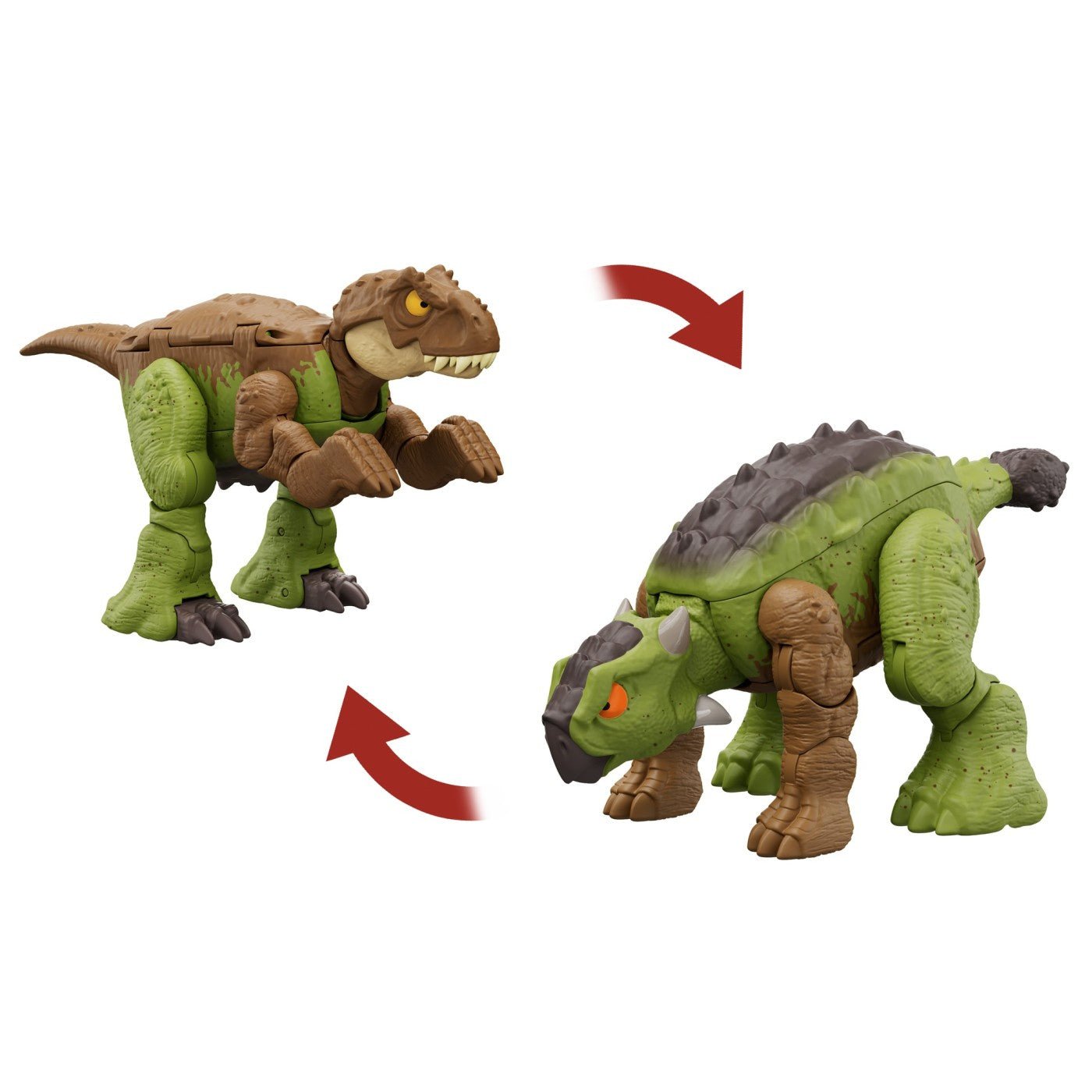 Jurassic world fierce changers double danger dinozaur transformabil tyrannosaurus rex si ankylosaurus maro, Mattel - Publisol.ro