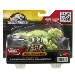 Jurassic world fierce changers double danger dinozaur transformabil tyrannosaurus rex si ankylosaurus verde, Mattel - Publisol.ro