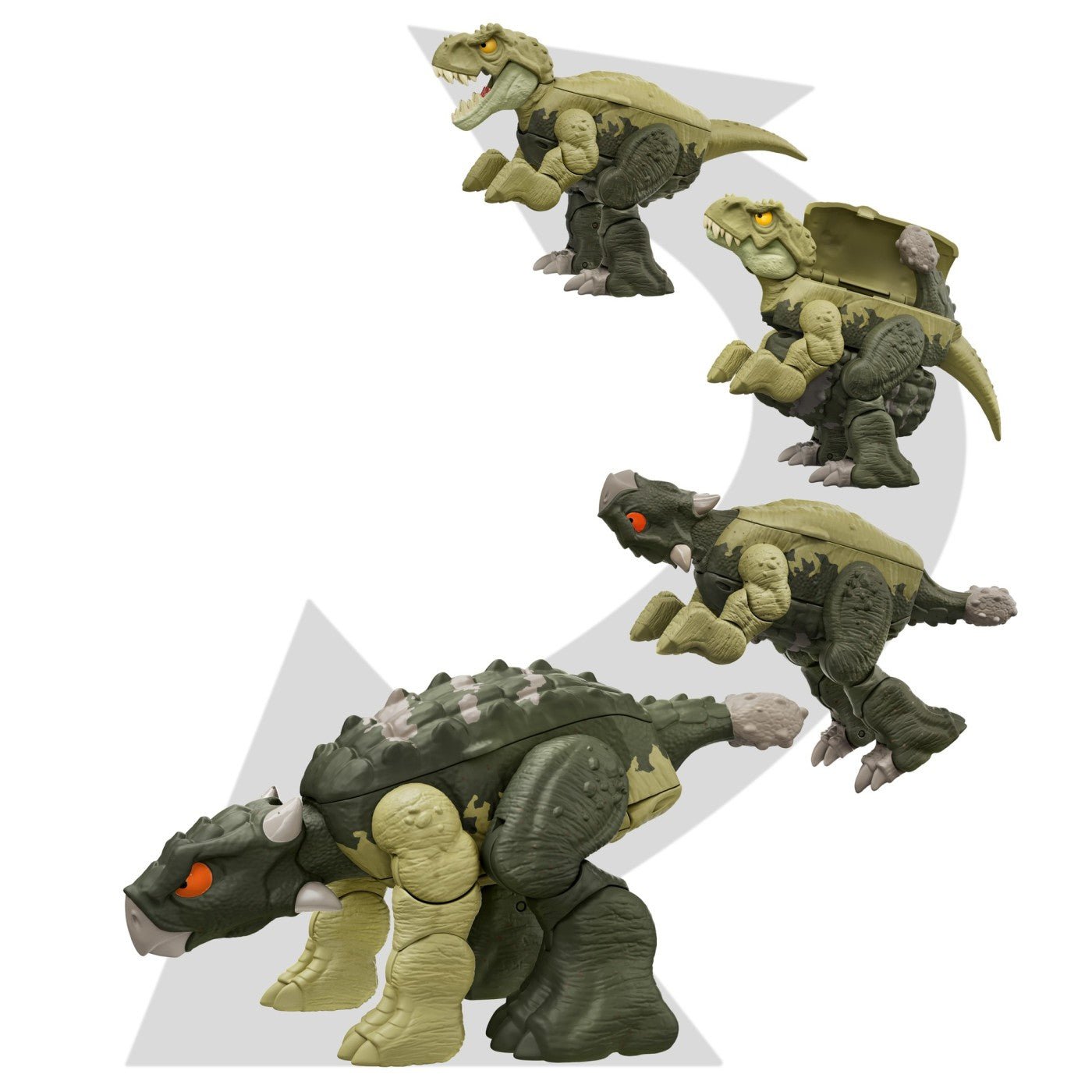 Jurassic world fierce changers double danger dinozaur transformabil tyrannosaurus rex si ankylosaurus verde, Mattel - Publisol.ro