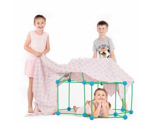 Kit constructie 3D - Cort pentru copii verde albastru, fosforescent in intuneric - Crazy Tent
