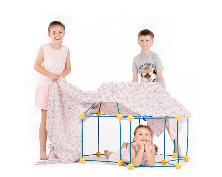 Kit constructie 3D - Cort pentru copii - albastru galben - Crazy Tent - Publisol.ro