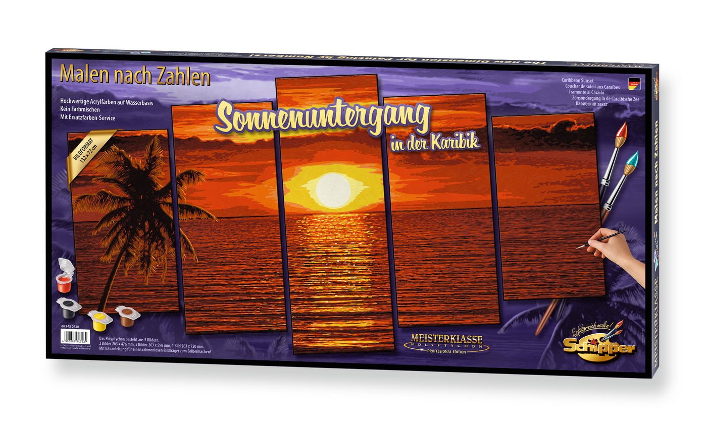 Kit pictura pe numere schipper apus in caraibe, 5 tablouri, Simba - Publisol.ro