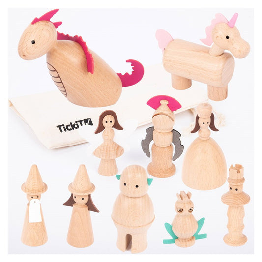 Lumea Basmelor, set 10 figurine din lemn, TickIT - Publisol.ro