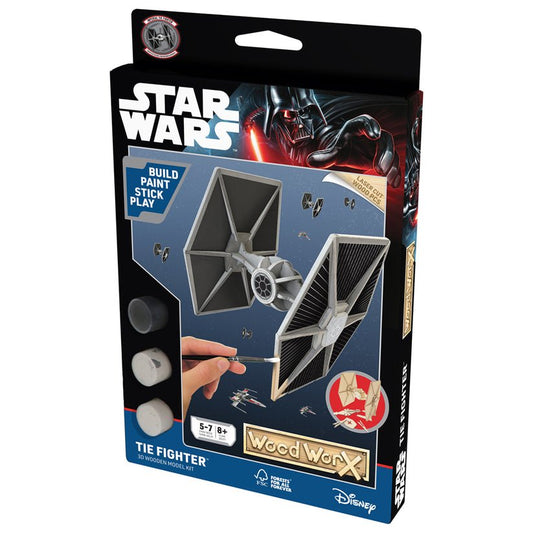 Macheta de asamblat, Wood WorX - Star Wars - Tie Fighter, cu 30+ piese din lemn + vopsea, pensula si adeziv inclus - Publisol.ro