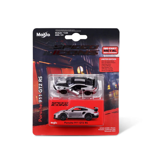Maisto masinuta metalica SPEED ICONS PORSCHE 911 GT2 RS SILVER black scara 1 la 64 - Publisol.ro
