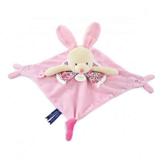 Marioneta Doudou - iepuras de plus cu paturica, 30 cm, roz - Doudou et Compagnie - Publisol.ro