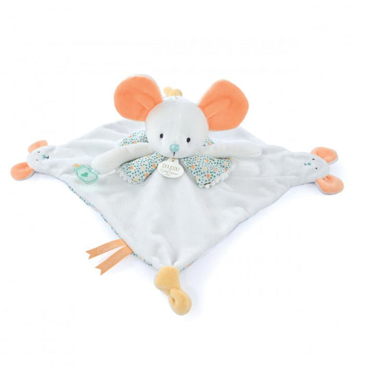 Marioneta Doudou - soricel de plus cu paturica, 30 cm, alb - Doudou et Compagnie - Publisol.ro