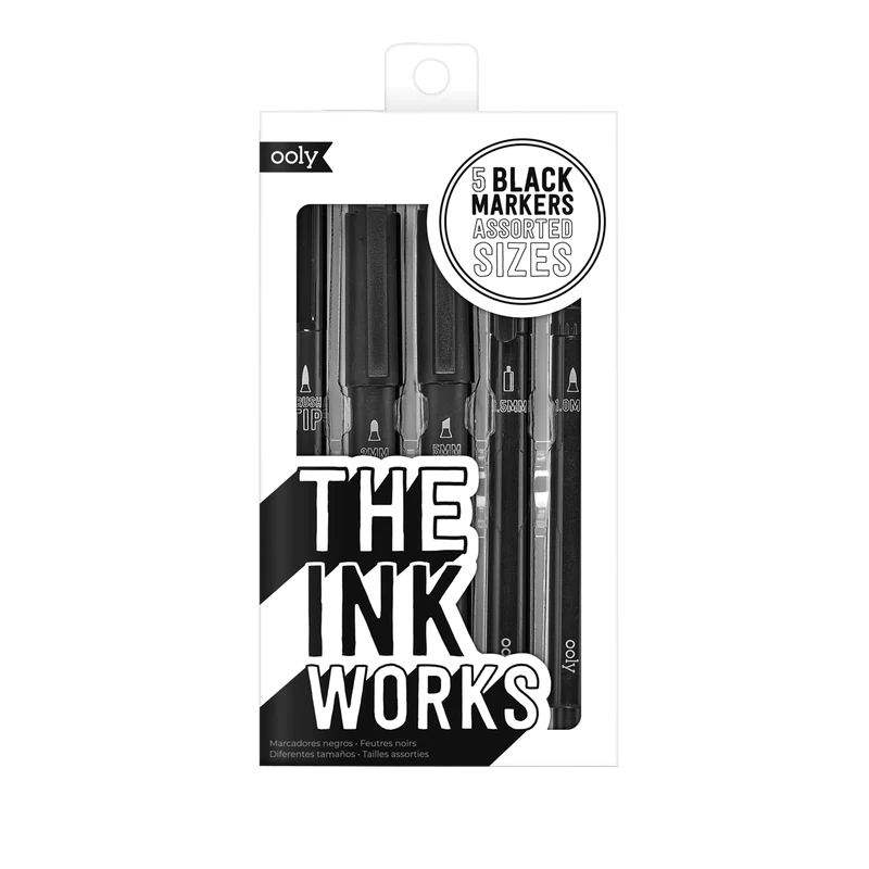 Markere negre The Ink Works - Set de 5 dimensiuni diferite - Ooly - Publisol.ro