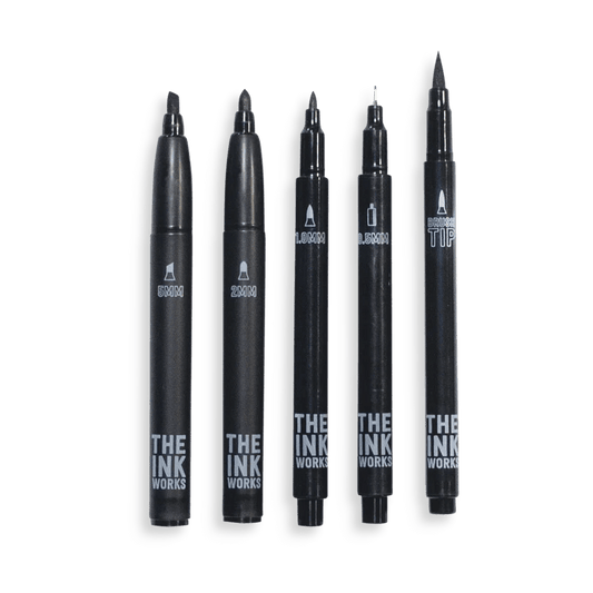 Markere negre The Ink Works - Set de 5 dimensiuni diferite - Ooly - Publisol.ro