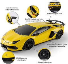 Masina cu telecomanda lamborghini aventador svj galben cu scara 1 la 24, Rastar - Publisol.ro