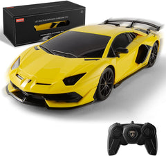 Masina cu telecomanda lamborghini aventador svj galben cu scara 1 la 24, Rastar - Publisol.ro