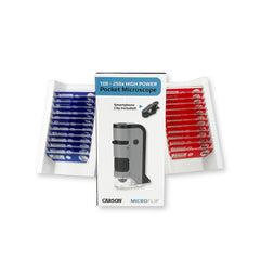 Microscop portabil cu LED si UV, cu adaptor de smartphone, include 24 de lamele pregatite, marire 100-250x, MicroFlip - Carson