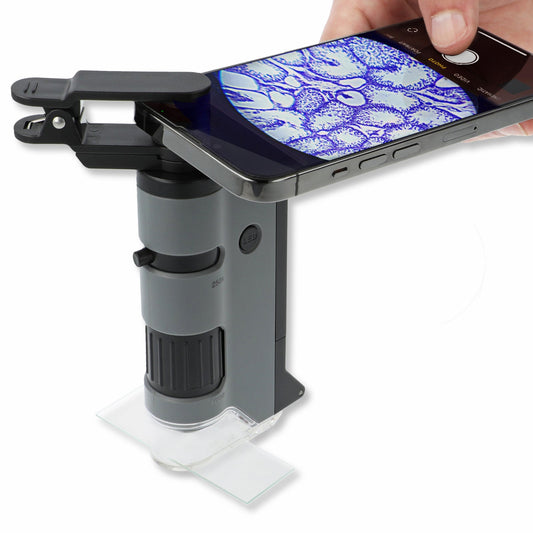 Microscop portabil cu LED si UV, cu adaptor de smartphone, marire 100 - 250x, MicroFlip - Carson - Publisol.ro