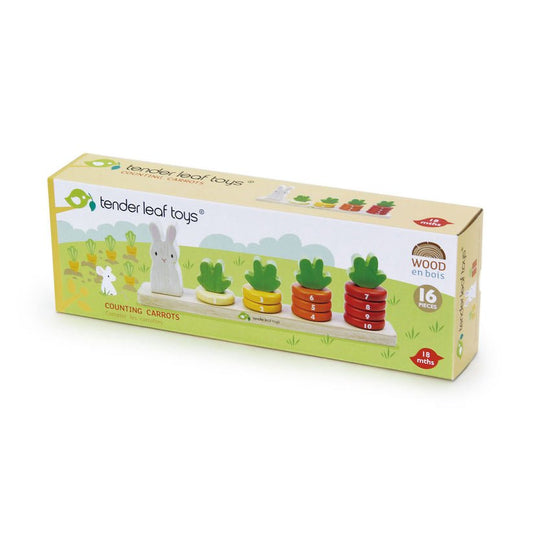 Numaratoarea morcovilor, din lemn premium - Counting Carrots - 16 piese - Tender Leaf Toys - Publisol.ro