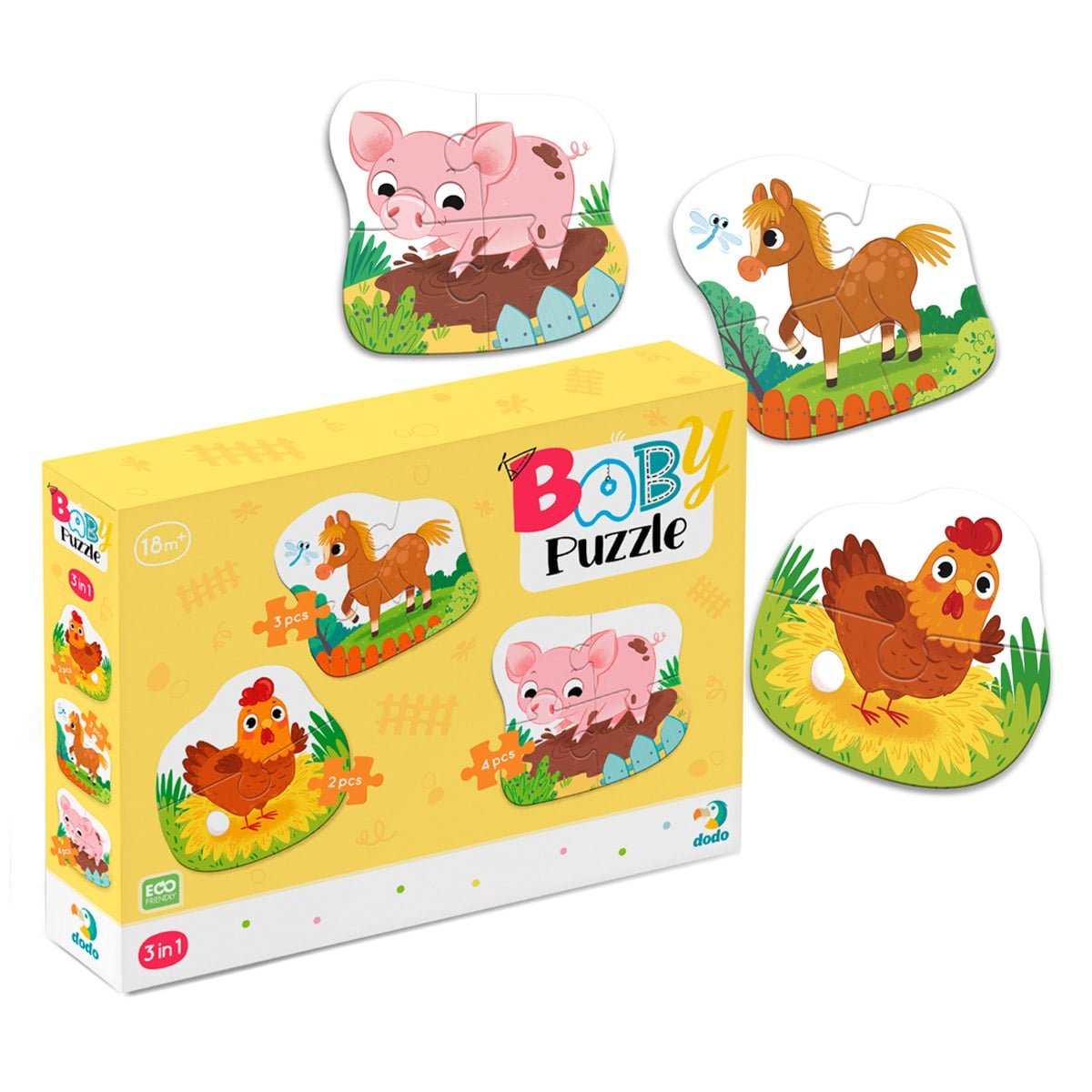 O zi la ferma, puzzle 3 in 1, Dodo Toys - Publisol.ro