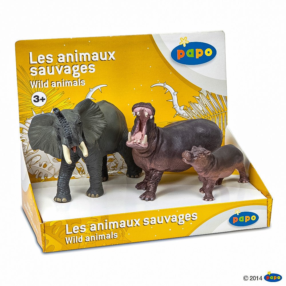 Papo set animale salbatice elefant, hipopotam si hipopotam pui, Papo - Publisol.ro