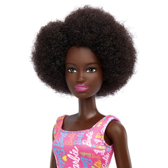 Papusa barbie creola cu par afro si cu rochita roz, Mattel - Publisol.ro