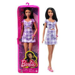 Papusa barbie fashionista bruneta cu rochie mov, Mattel - Publisol.ro