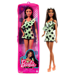 Papusa barbie fashionista bruneta cu salopeta verde, Mattel - Publisol.ro