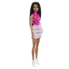 Papusa barbie fashionista bruneta cu top cu stelute, Mattel - Publisol.ro
